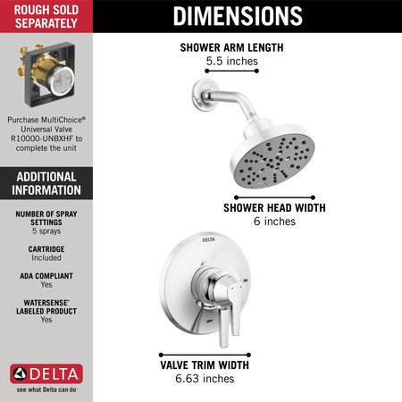 Delta Galeon: 17 Series Shower Trim With H2Okinetic T17272-PR